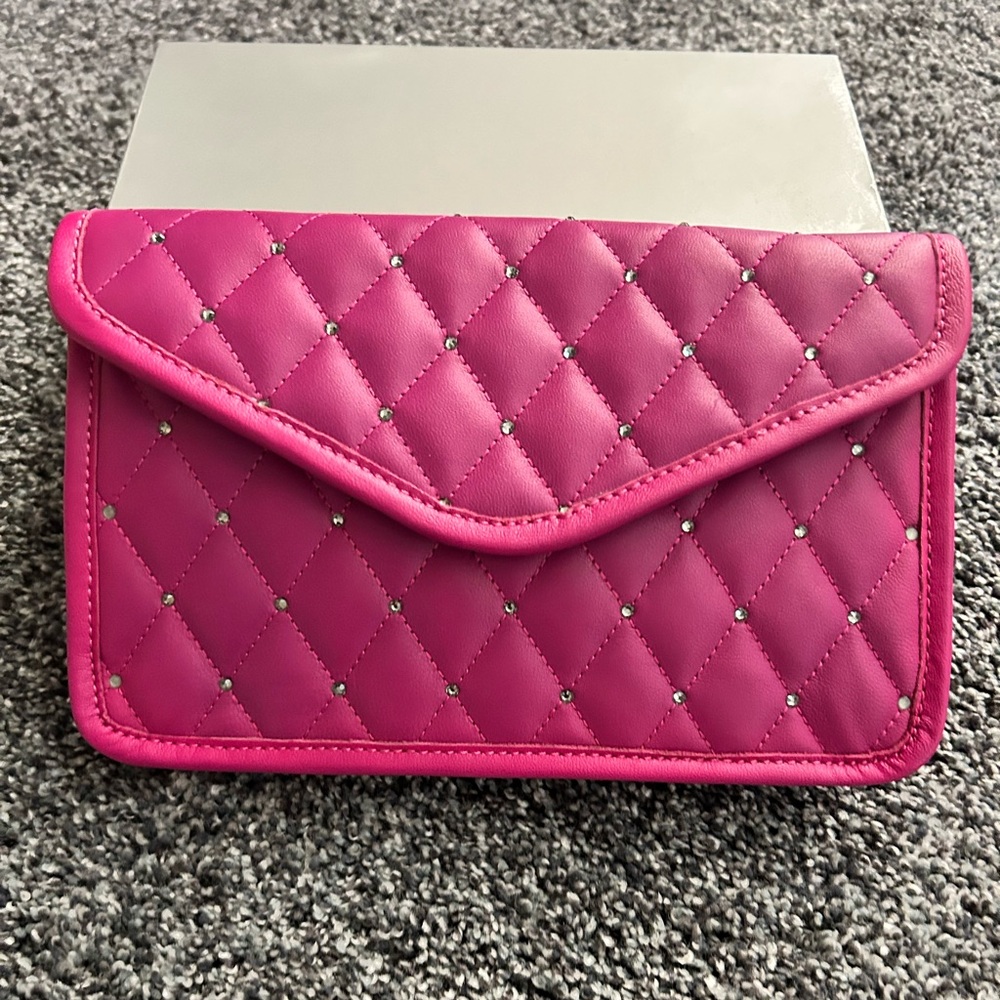 Hot Pink Quilted Studded Envelope Clutch Purse Boutique Y2K Glam Statement Bag